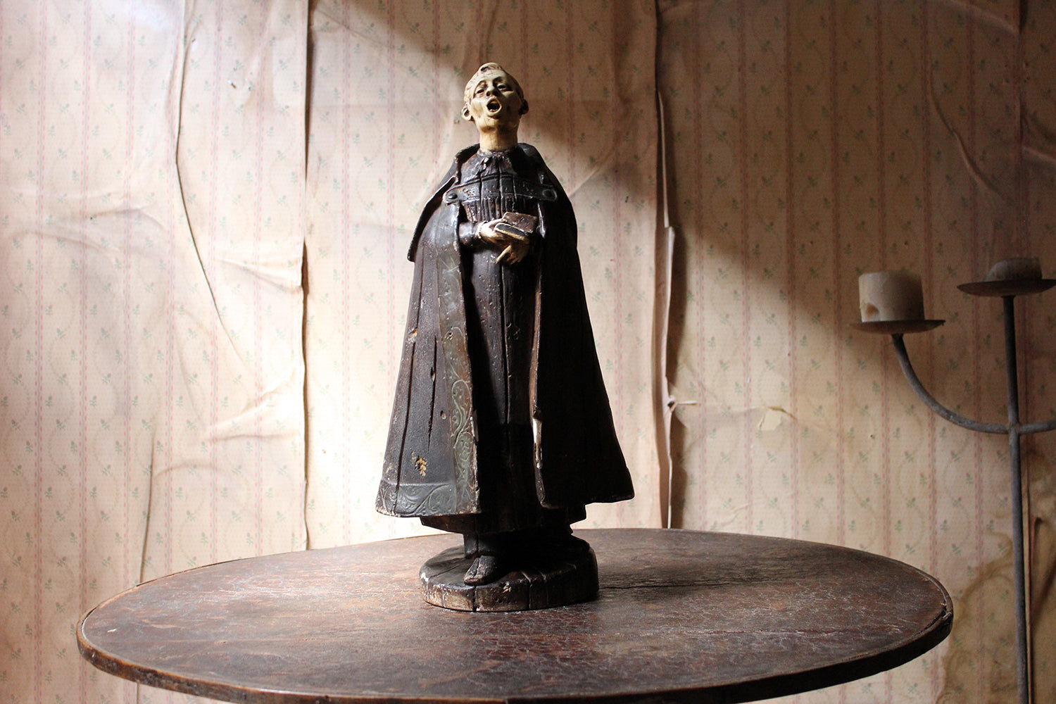 A 19thC Italian Painted Ceramic Figure of a Chanting Monk
