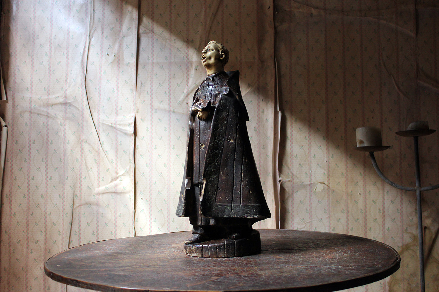 A 19thC Italian Painted Ceramic Figure of a Chanting Monk