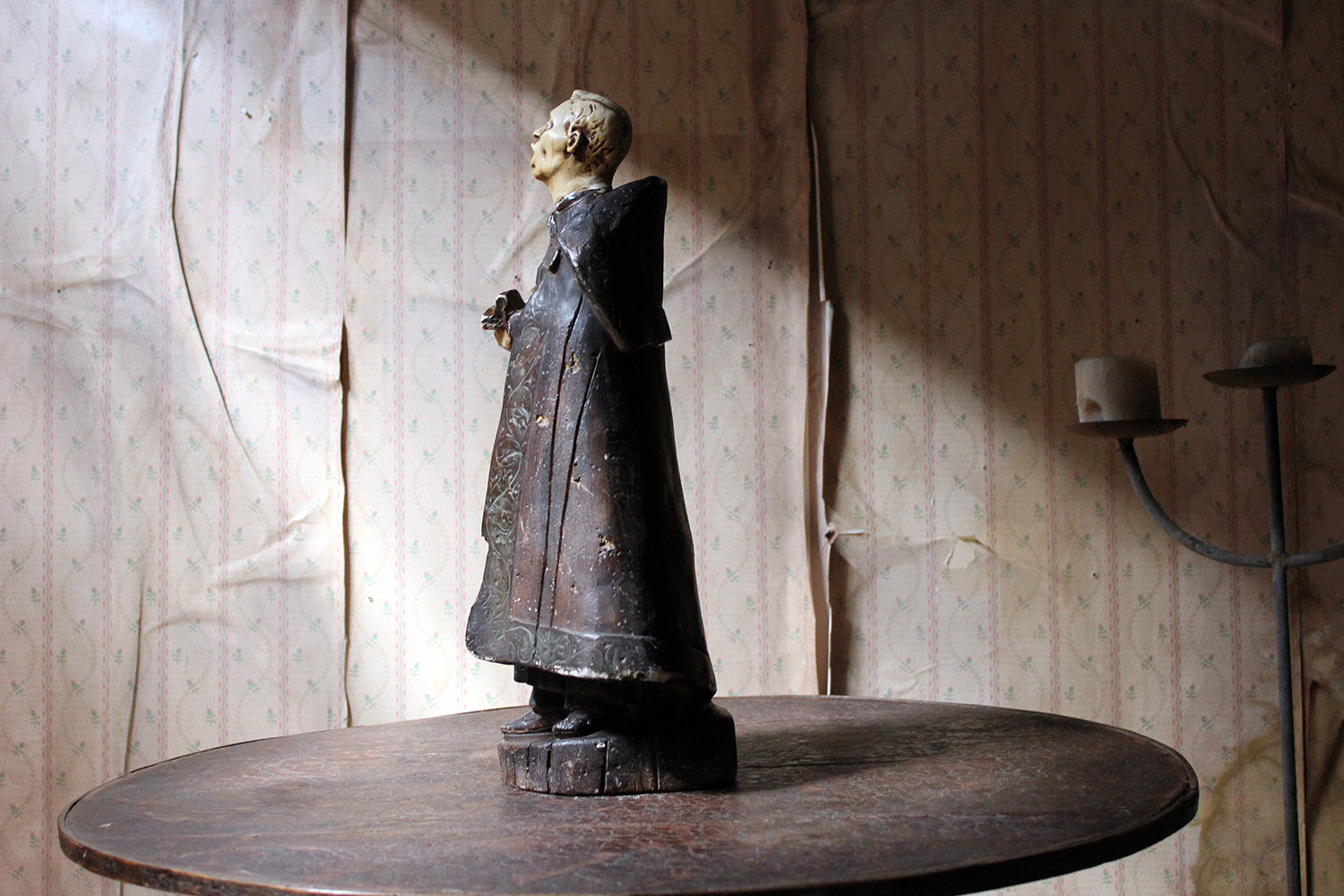 A 19thC Italian Painted Ceramic Figure of a Chanting Monk