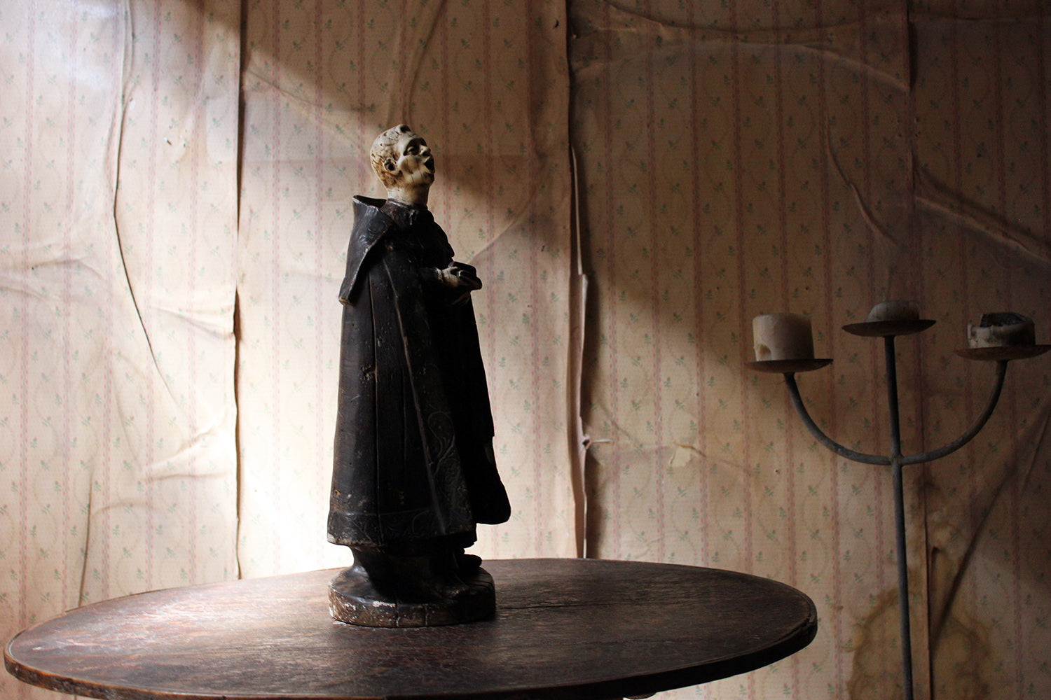 A 19thC Italian Painted Ceramic Figure of a Chanting Monk
