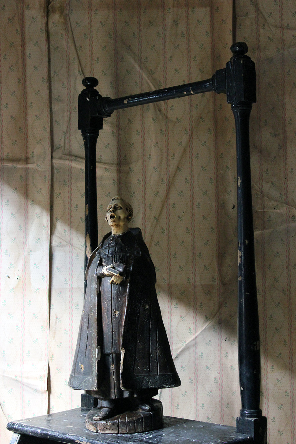 A 19thC Italian Painted Ceramic Figure of a Chanting Monk