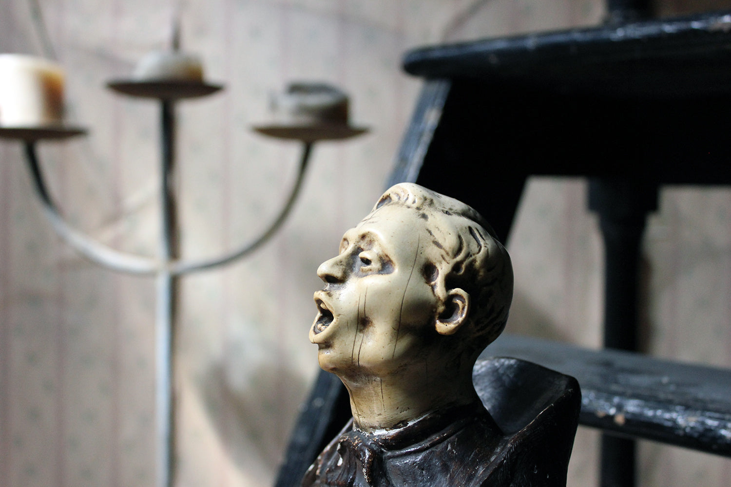 A 19thC Italian Painted Ceramic Figure of a Chanting Monk