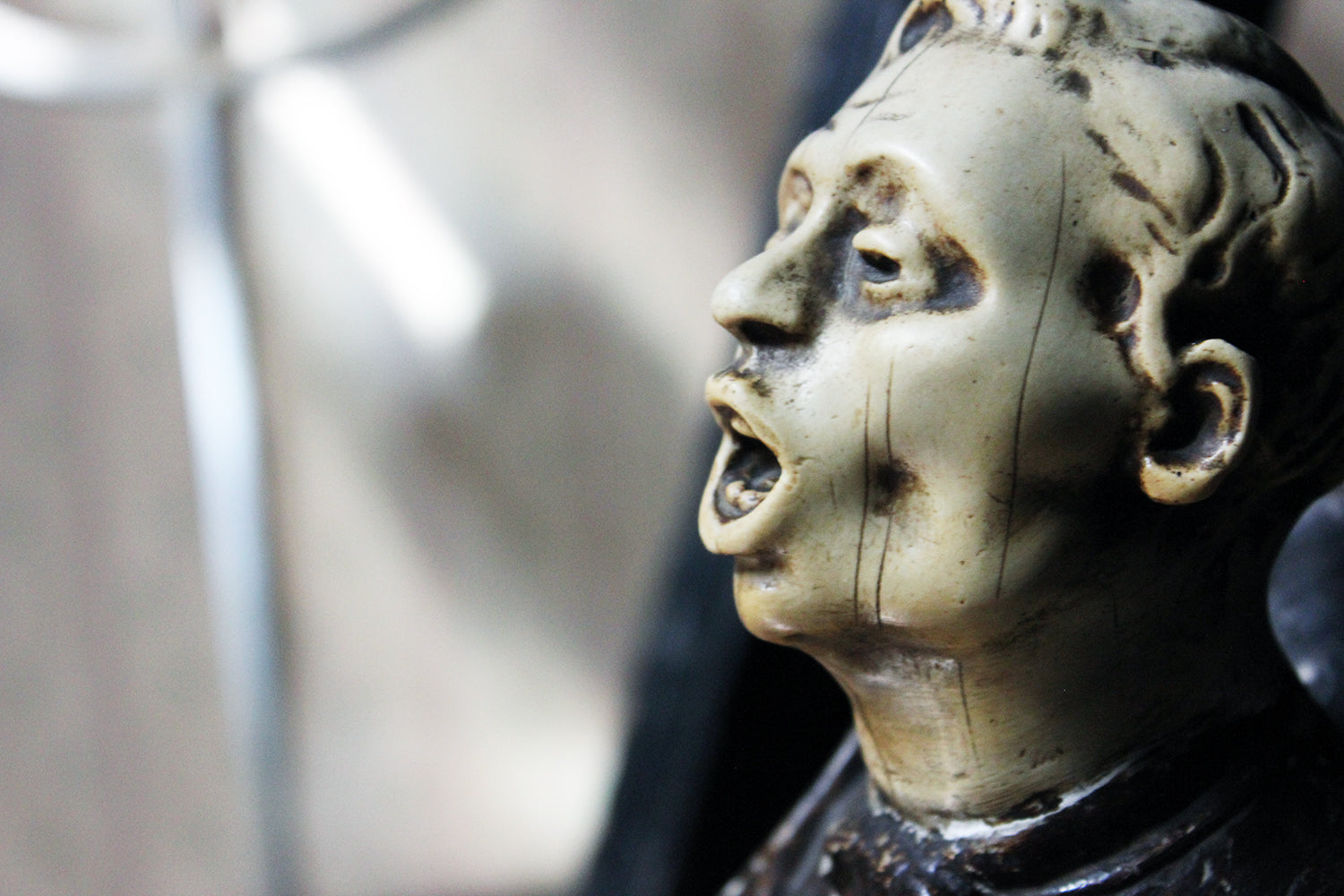 A 19thC Italian Painted Ceramic Figure of a Chanting Monk