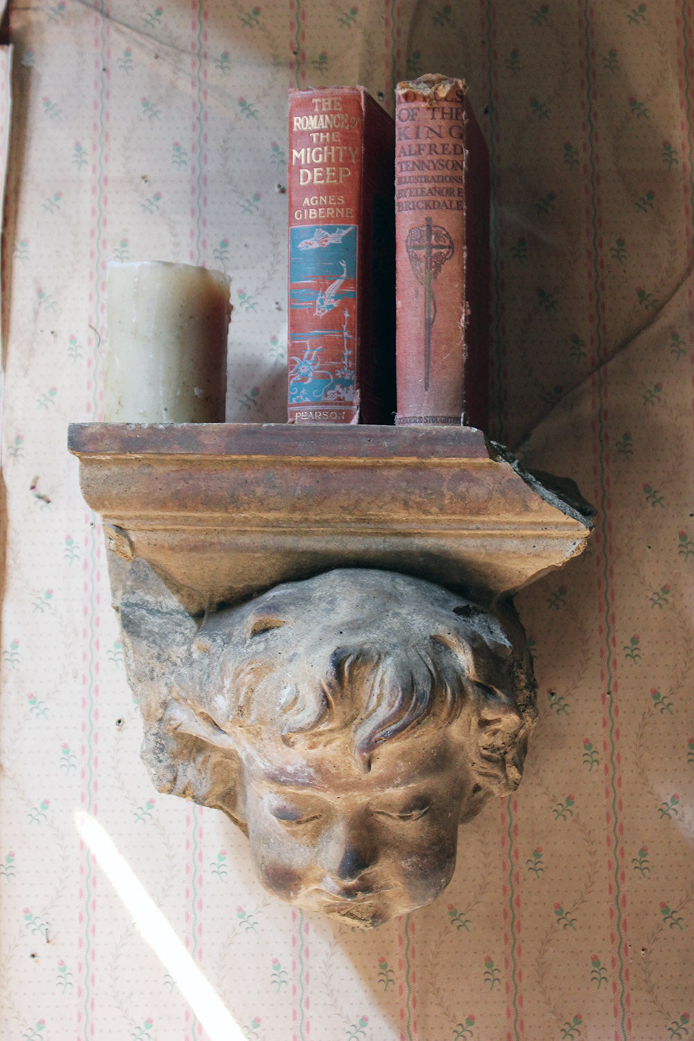A 19thC Ecclesiastical Sculpted Stoneware Cherub Corbel Bracket c.1870