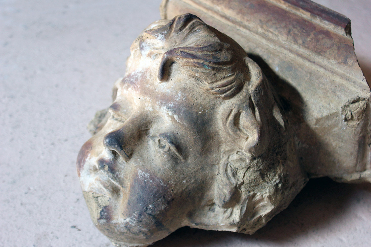 A 19thC Ecclesiastical Sculpted Stoneware Cherub Corbel Bracket c.1870