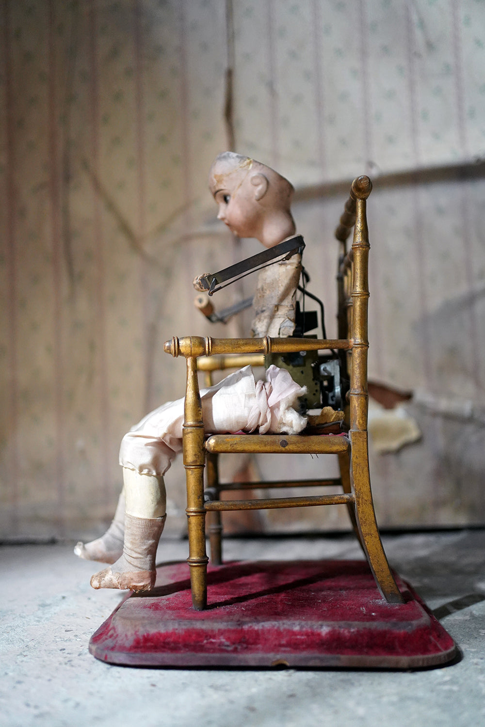 A French Bisque Musical Automaton by Roullet et Decamps; 'Bebe Tricoteur' c.1885-90