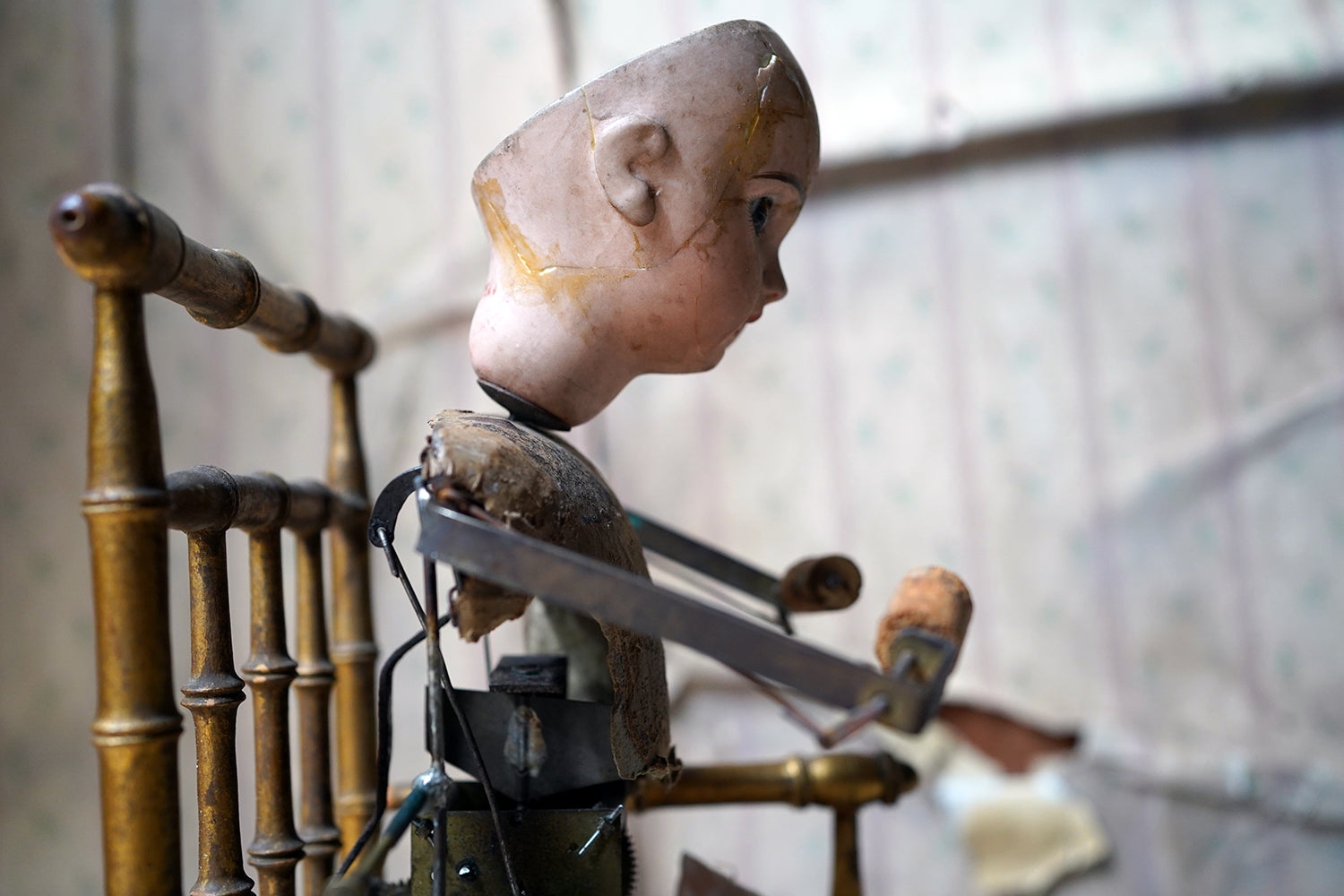 A French Bisque Musical Automaton by Roullet et Decamps; 'Bebe Tricoteur' c.1885-90