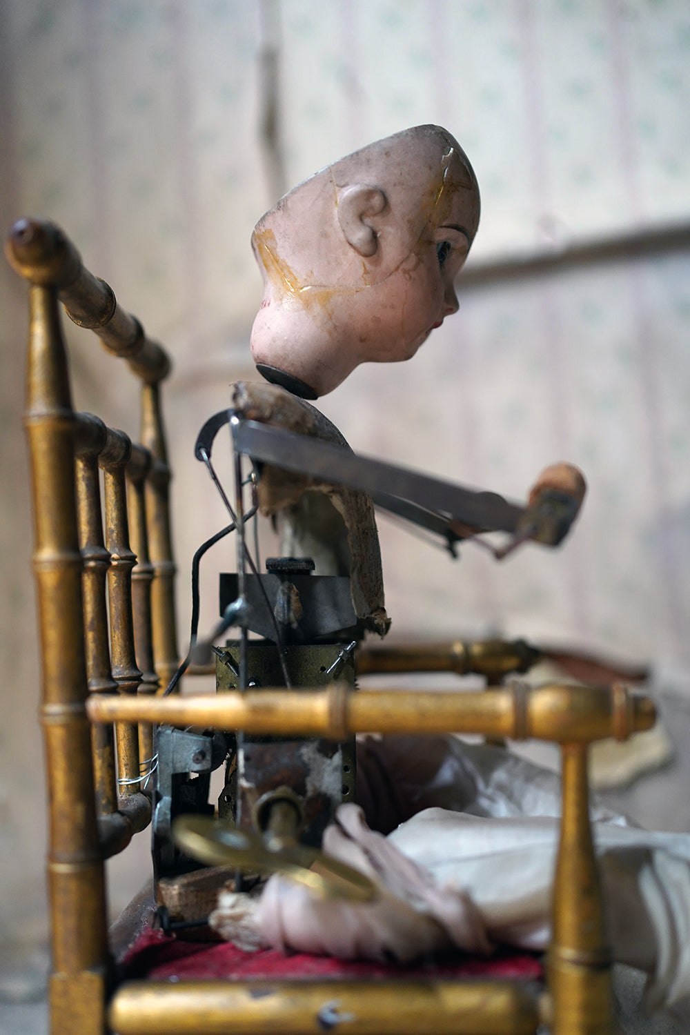 A French Bisque Musical Automaton by Roullet et Decamps; 'Bebe Tricoteur' c.1885-90