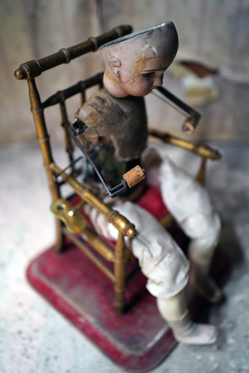 A French Bisque Musical Automaton by Roullet et Decamps; 'Bebe Tricoteur' c.1885-90
