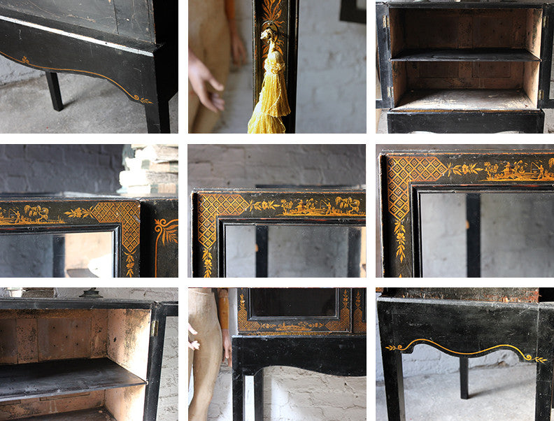 A Good Regency Period Black Japanned & Chinoiserie Decorated Display Cabinet on Stand