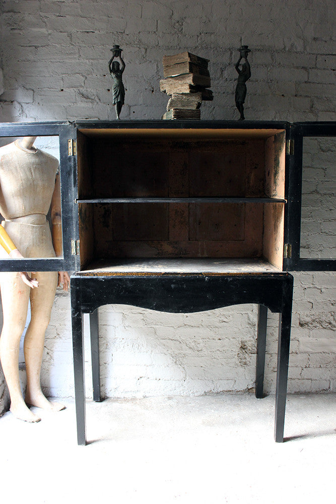 A Good Regency Period Black Japanned & Chinoiserie Decorated Display Cabinet on Stand