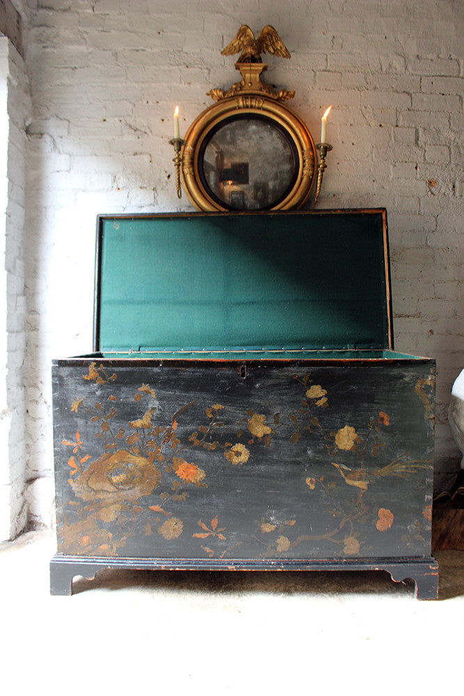 A Decorative c.1810 & Later Black Japanned & Chinoiserie Decoupage Decorated Pine Chest