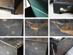 A Decorative c.1810 & Later Black Japanned & Chinoiserie Decoupage Decorated Pine Chest