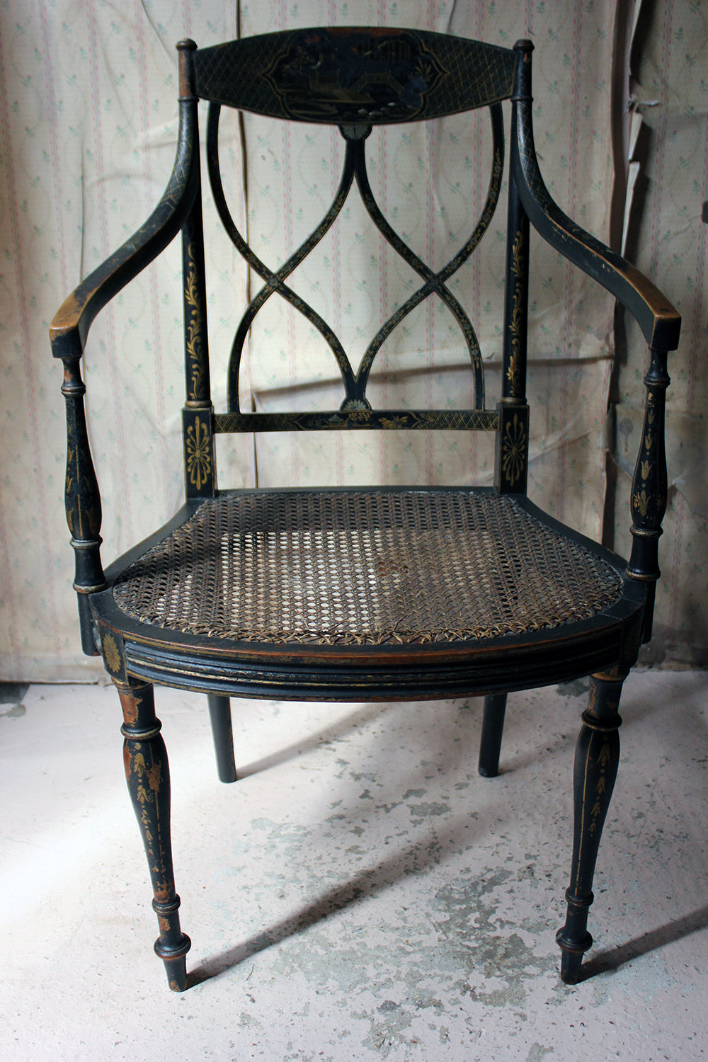 A Chinoiserie Decorated Elbow Chair by Druce and Co, London c.1910