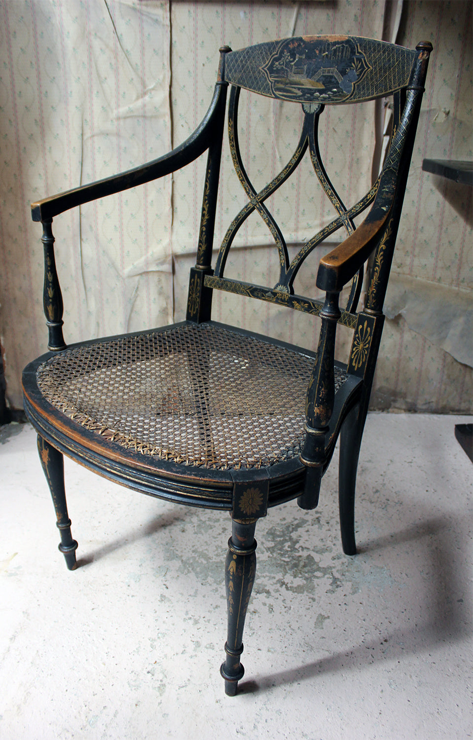 A Chinoiserie Decorated Elbow Chair by Druce and Co, London c.1910