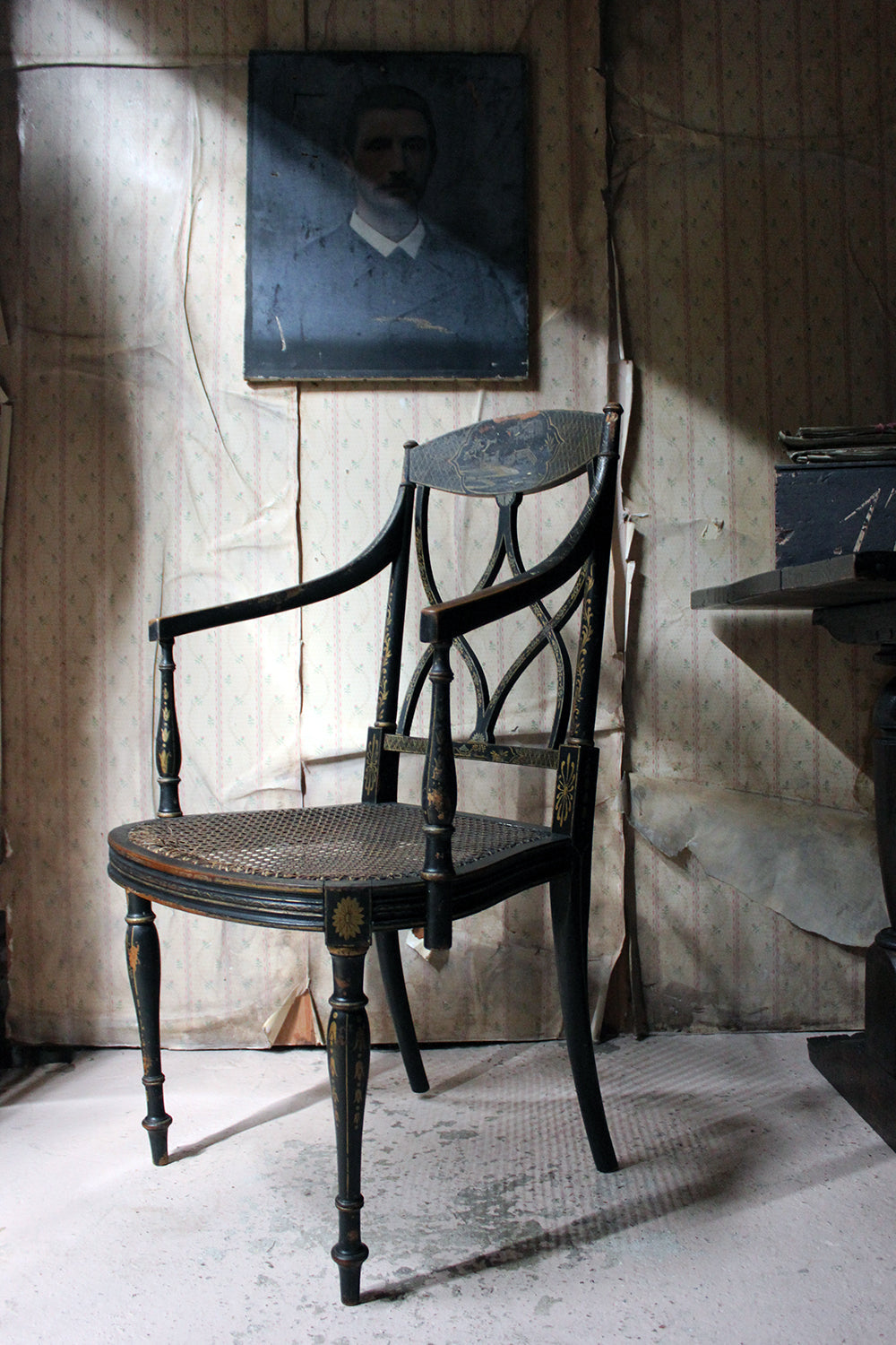 A Chinoiserie Decorated Elbow Chair by Druce and Co, London c.1910