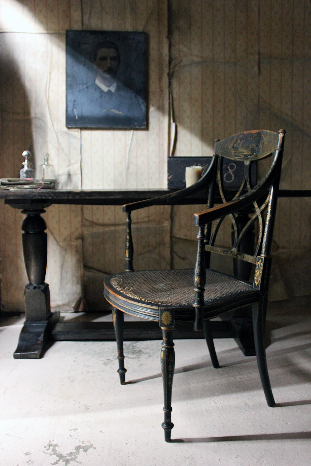 A Chinoiserie Decorated Elbow Chair by Druce and Co, London c.1910