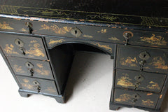 A George III Black Japanned & Chinoiserie Decorated Kneehole Desk c.1790