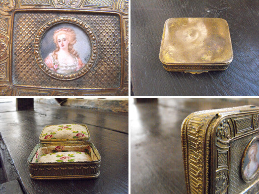 A 19thC Continental Brass Ring Box, the Lid with an Attractive Inset Portrait Miniature Signed 'Perin'