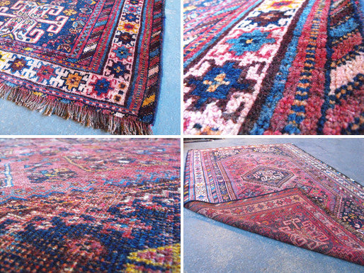 A Beautifully Worn Semi Old Persian Shiraz Rug 242cm x 140cm