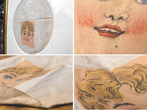 A Fun Framed & Glazed Cut Cloth Dean's Rag Book Betty Blue Doll's Head