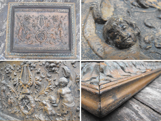 A Decorative Early 18thC Italian Carved Gessoed Wood & Pressed Leather Relief Panel