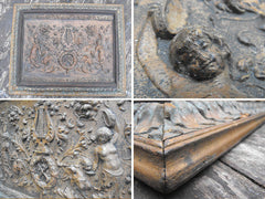A Decorative Early 18thC Italian Carved Gessoed Wood & Pressed Leather Relief Panel