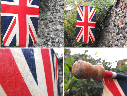 A Big Mounted British Vintage Printed Union Jack Flag on Pole