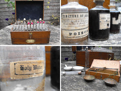 A Good 19thC British Oak Campaign Apothecary Chest to Include Sixty-Seven Bottles
