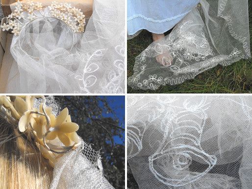 A Beautiful 1940s Vintage Bridal Ivory Net Veil & Wax Flower Headdress