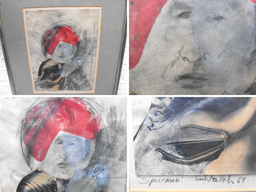Spaceman' ; An Iconic Framed & Glazed Pencil and Print, Dated 1967, by Sam Walsh (1934-1989)