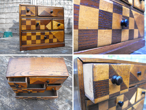 A Fun Early 20thC Miniature Ash & Parquetry Inlaid Chest of Drawers