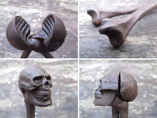 A Fiendish Pair of Late 19thC Cast Iron Nut Crackers in The Form of a Skull & Bones