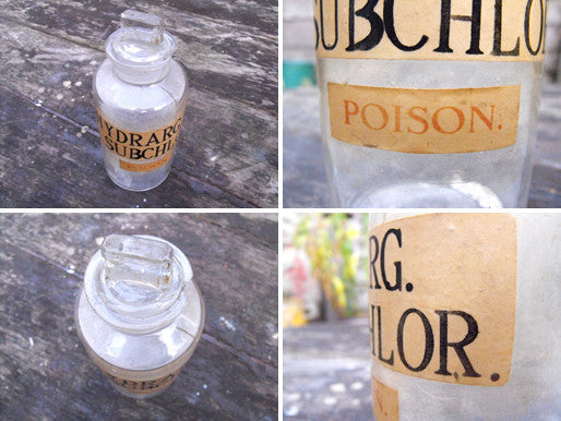 A Decorative Late 19thC Glass Apothecary Poison Bottle for Sub-Chloride of Mercury