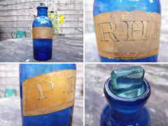A Fine Late 19thC Cobalt Glass Apothecary Bottle For Powder of Rhubarb