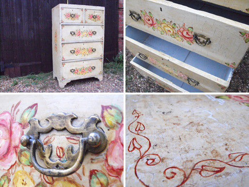 A Beautiful 19th Century Floral Painted Pine Chest of Drawers