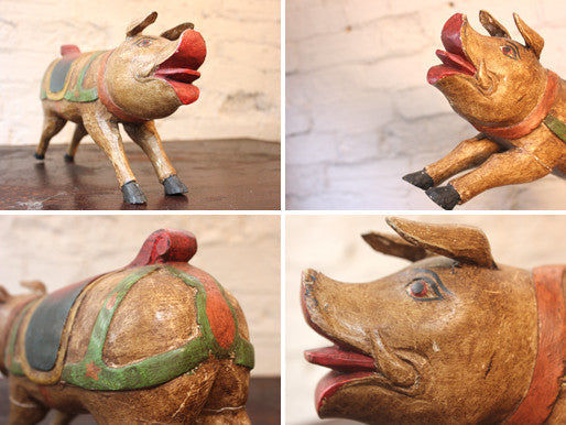 A Fun 20thC Carved Polychrome Wood Model of a Fairground Pig