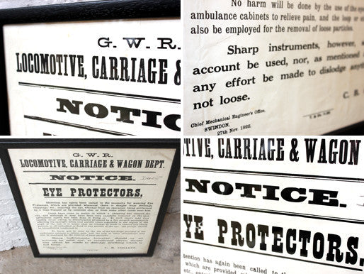 A Framed & Glazed Great Western Railway Locomotive Carriage & Wagon Department Poster on the use of Eye Protectors c.1922