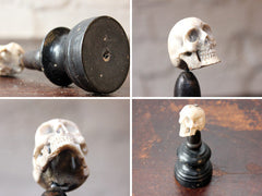 A Curious Early 20thC Miniature Carved Bone Model of a Human Skull Upon an Ebonised Column