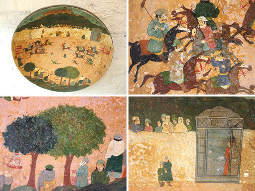 A Beautiful c.1900 Large Hand-Painted Polychrome Wooden Indian Bowl Depicting a Polo Match
