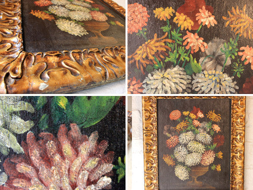 A Charming Late 19thC Naïve School Oil on Canvas; Still Life of Flowers