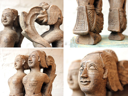 A Decorative Pair of Indian 19thC Softwood Female Figurines