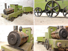 A Charming Early 20thC Primitive Wooden Model of a Victorian Locomotive Train With Tender