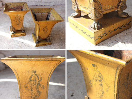 A Decorative Pair of Classically Painted 19thC French Toleware Jardinières