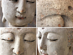 A Decorative 18thC Carved & Polychrome Painted Chen Sen Head of Buddha on Stand