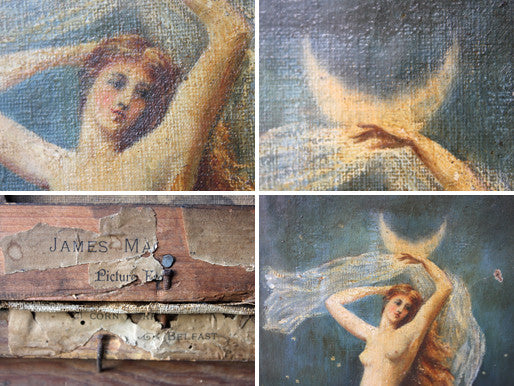 A Beautiful Late 19thC Irish School Oil on Canvas; Goddess of the Moon