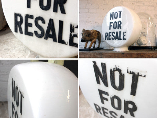 A Decorative c.1940 Opaque Glass Circular Petrol Pump Globe; "Not For Resale"