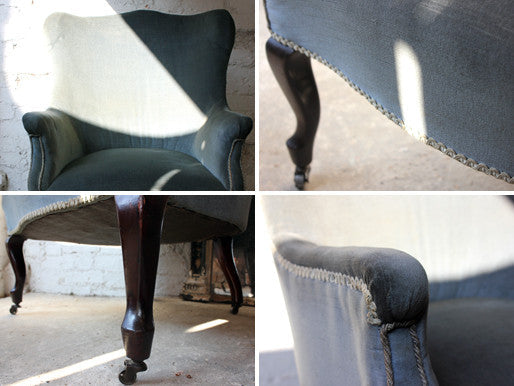 A Good 19thC Powder Blue Velvet Wingback Armchair c.1880