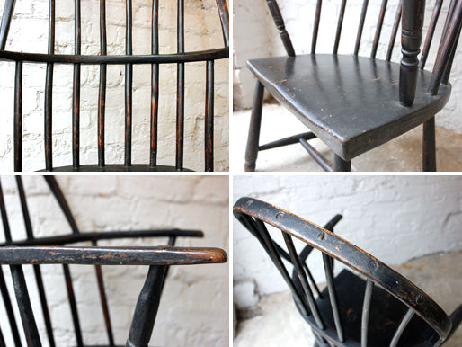 A Fine Black Painted Cornish Stick-Back Windsor Armchair c.1810