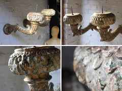 A Good Pair of Louis XVI/Empire Period French Polychrome Painted & Carved Wall Sconce Pricket Torchères